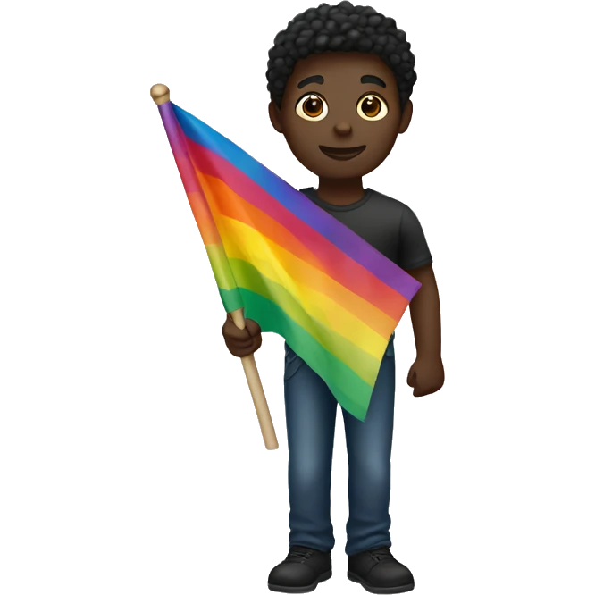 Dark skin colour person holding gay flag emoji