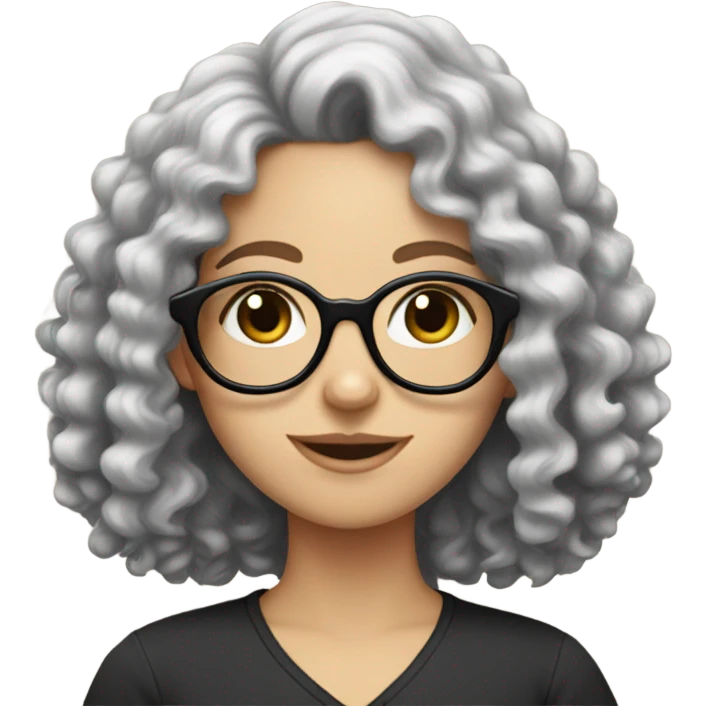 A white girl with black curly hairs and glasses emoji
