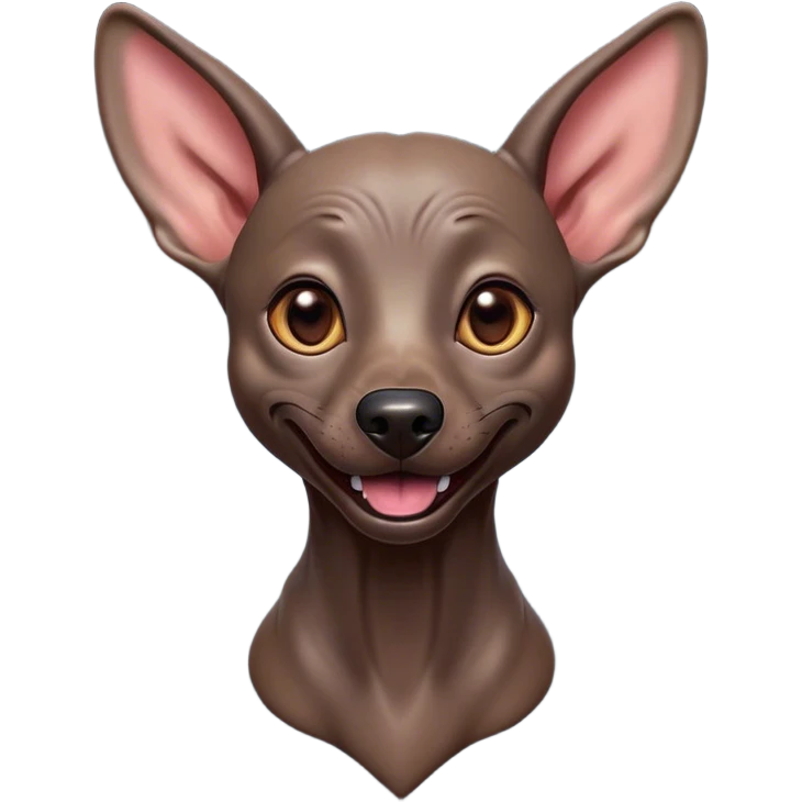Cinematic Comical Xoloitzcuintle dog Portrait Emoji, Head tilted dramatically with an exaggeratedly amused expression, featuring smooth, hairless ebony skin with pronounced wrinkles and wide, expressive dark eyes filled with playful disbelief, Simplified yet hilariously expressive features, highly detailed, glowing with a slightly sassy glow, high shine, dramatic yet playful, stylized with an air of cheeky mischief, bright and endearing, soft glowing outline, capturing the essence of a spirited and over-the-top companion, so meme-worthy it feels like it could side-eye its way into internet fame instantly! emoji