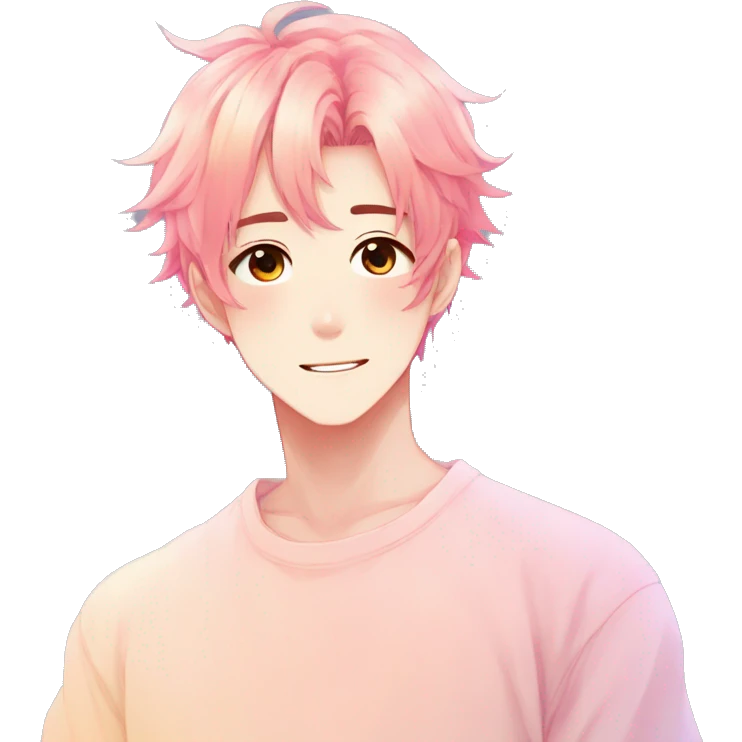 Gorgeous anime style shojo man with blushing face aesthetic and pretty colorful shiny gradient pastel hair trending style emoji