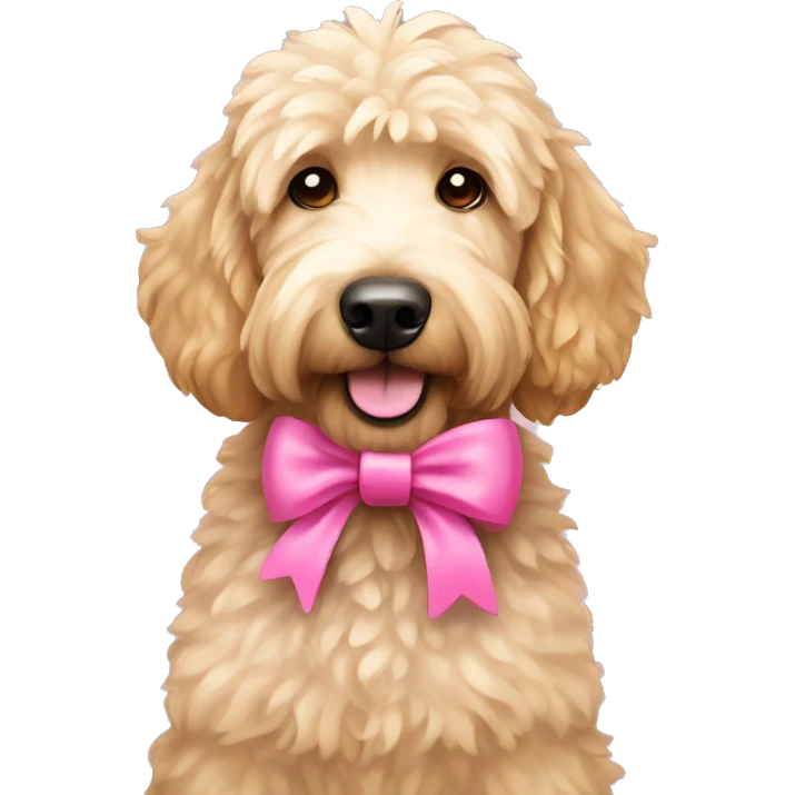 Golden doodle with a pink bow  emoji