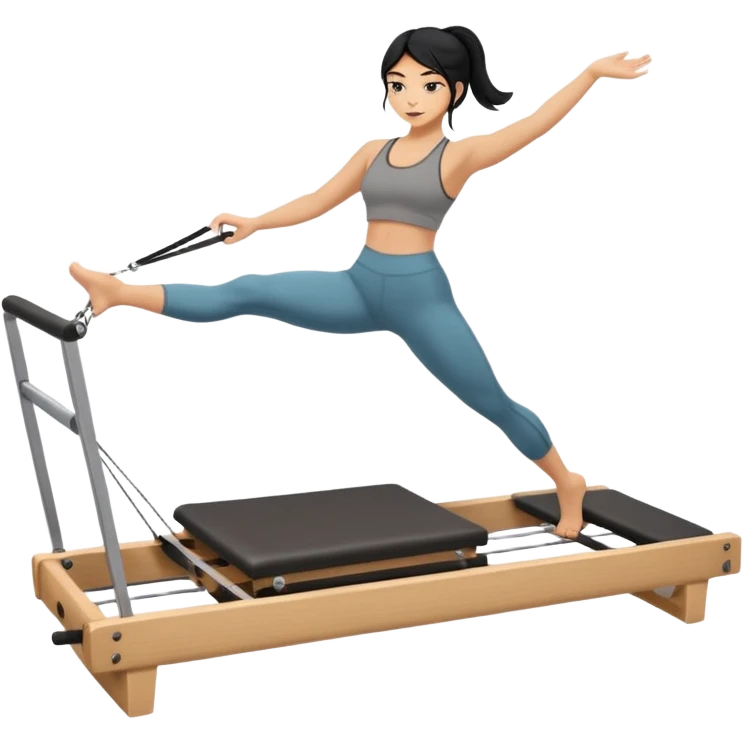 Mujer de pelo negro haciendo pilates en un reformer emoji
