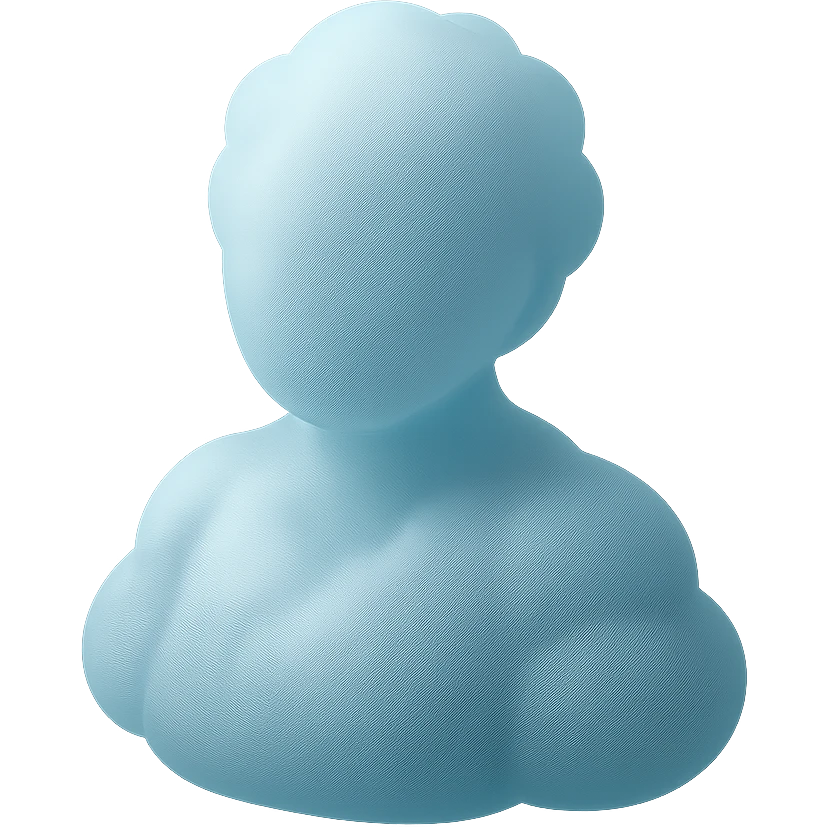 person made entirely of bright, convex clouds, shoulder-up, front view, matte glass style emoji