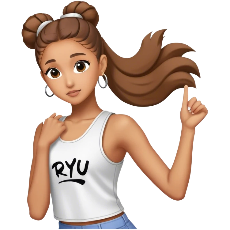 Ariana grande with "ryu" written on toptank emoji