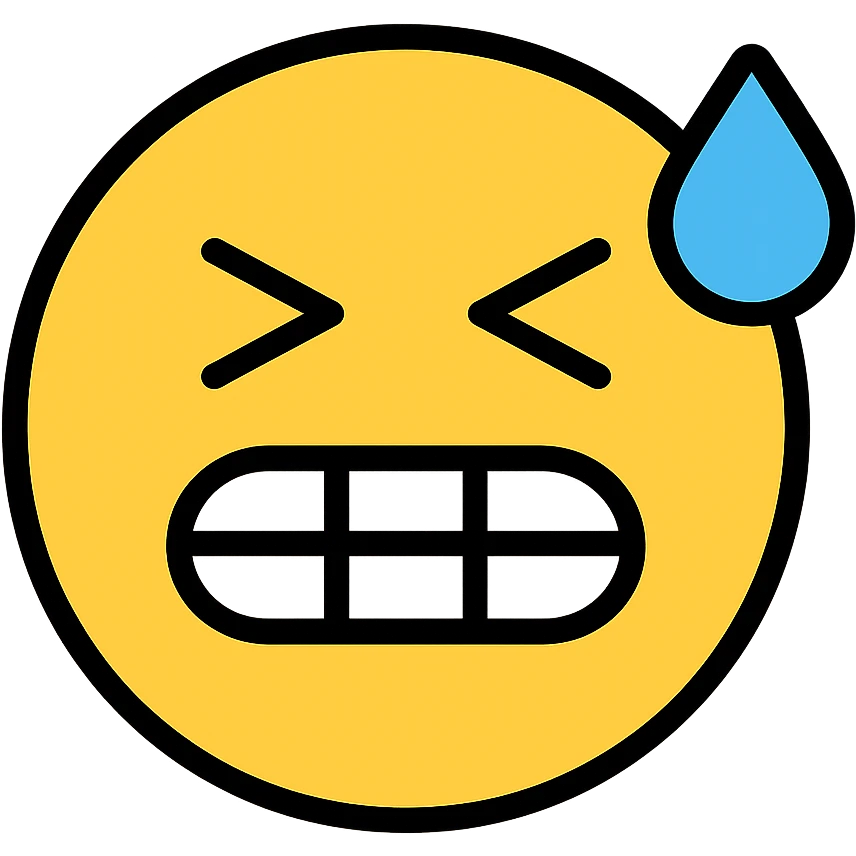 bad face emoji with a grimace and sweat drop emoji