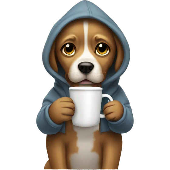 Dog wearing hoodie drinking hot coco emoji