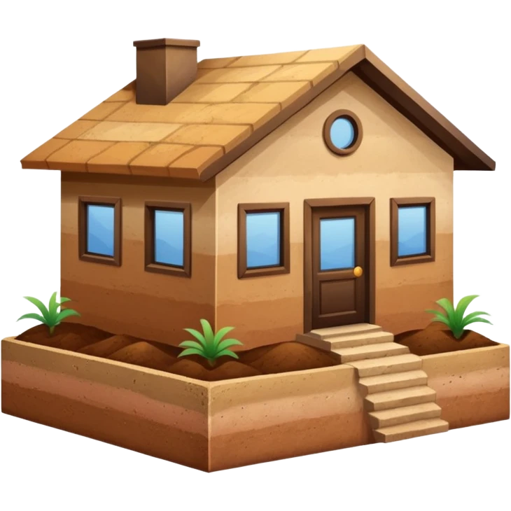 degraded rammed earth house with different soil colors emoji