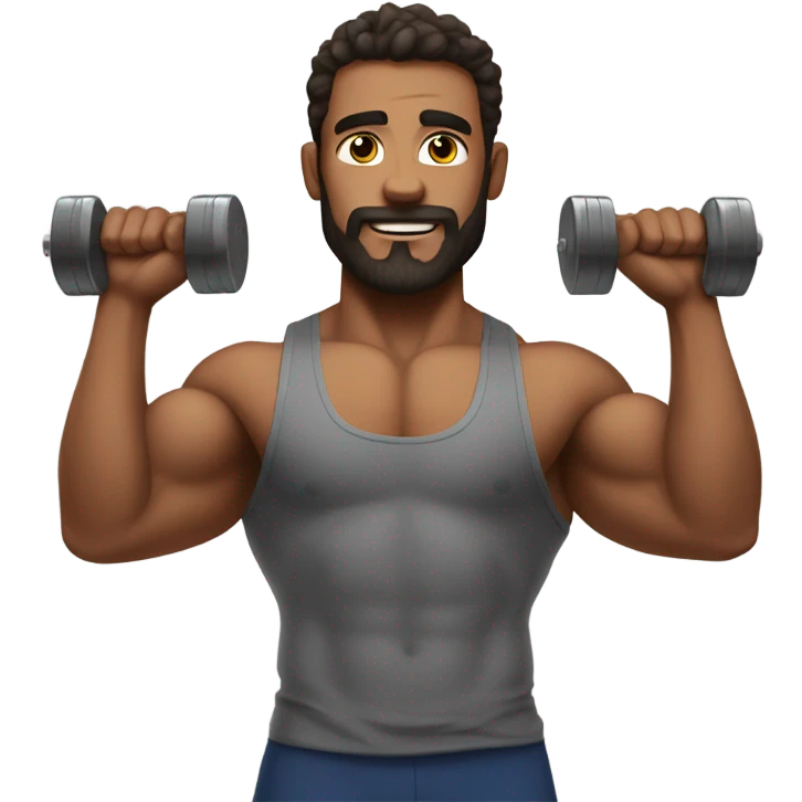 Create a hairychest muscle man with dumbbells in each hand emoji