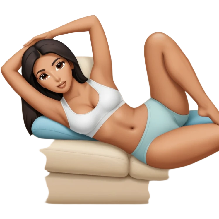 hypereal fullbody kim kardashian in undies lying on couch comfy yoga pose emoji