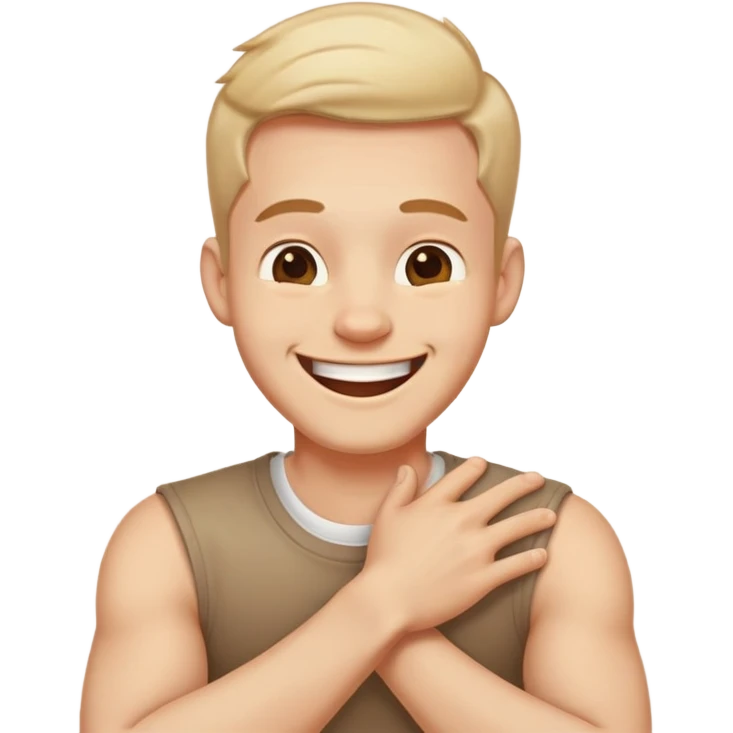 Arms crossed holding neck laughing guy  emoji
