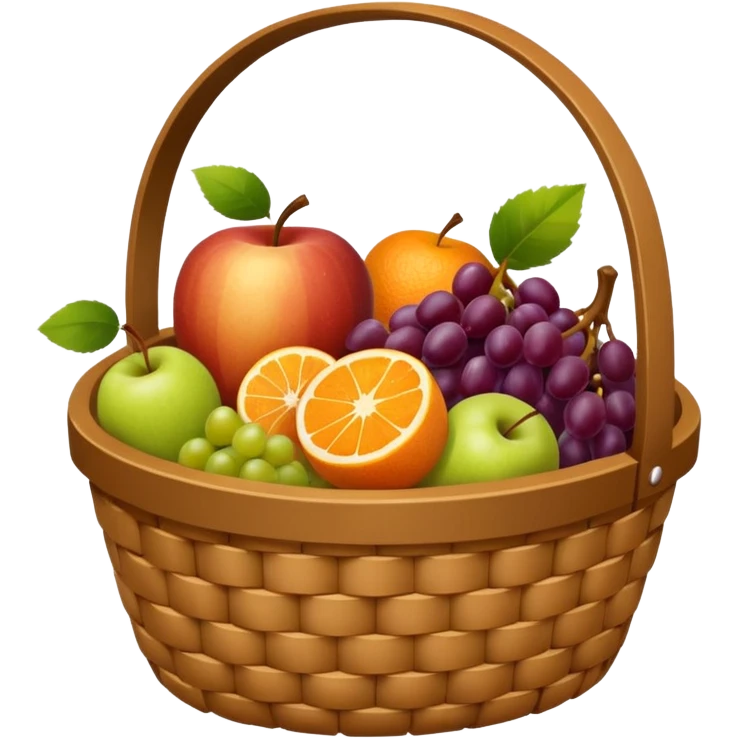 Food Basket, Brown basket with both food, drink and fruits emoji