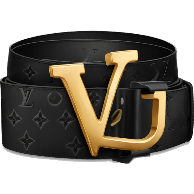 Luxury Black Louis hVuitton belt with Gold buckle emoji