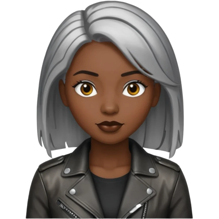 black woman with metalic hair lether jacket emoji