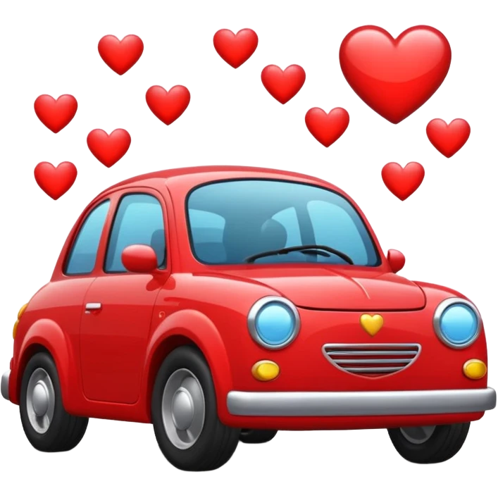 red car with hearts and vibration lines around it, apple style emoji emoji