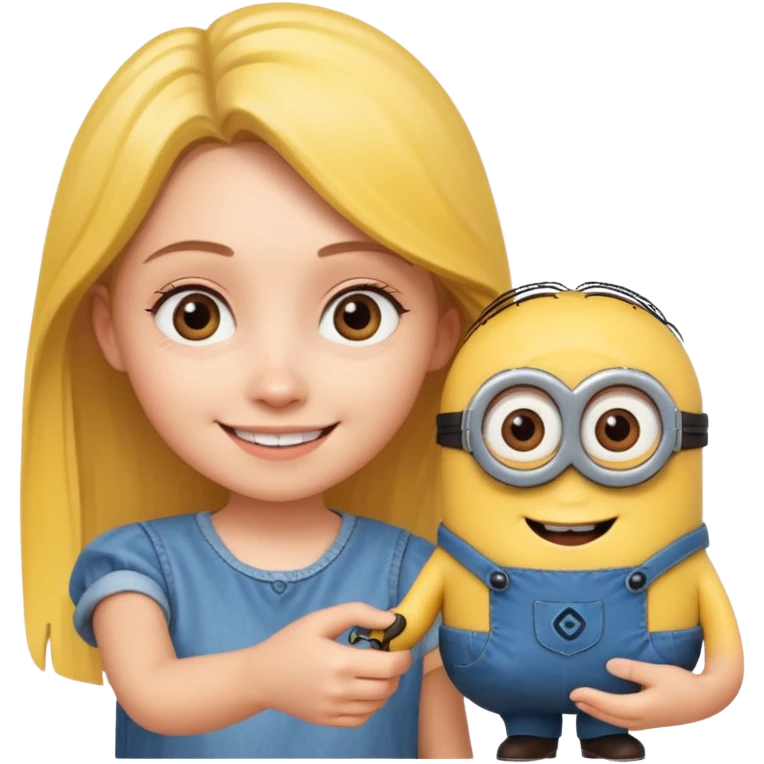 Young White girl holding minions hand emoji