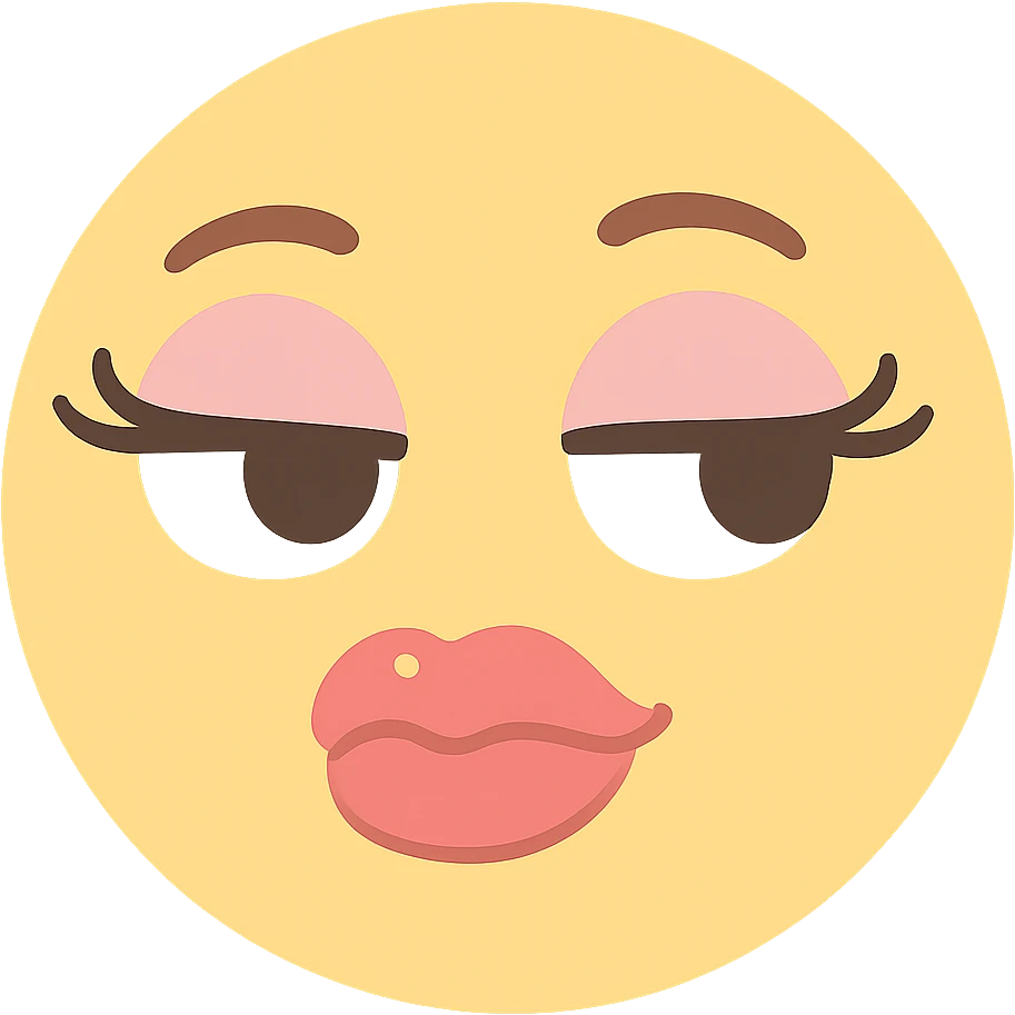 sassy yellow emoji face with long curled eyelashes, thick glossy lips, smirking expression, dramatic eyeshadow, side-eye look, bratty attitude, kawaii style emoji