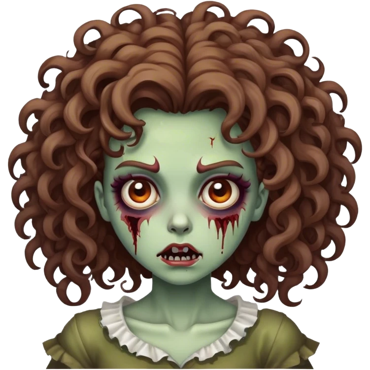 Curly brown and big hair girl zombie emoji