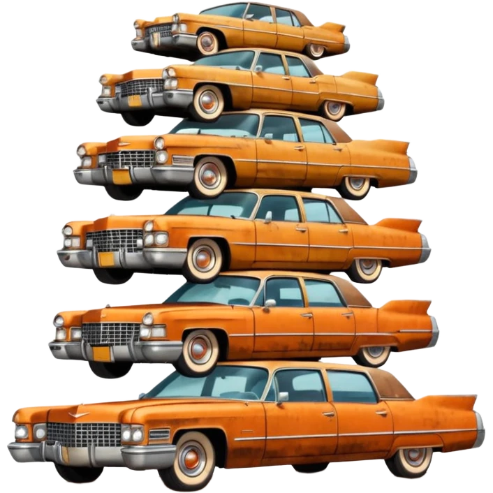 Cinematic realistic ultra HD - a pile of old vintage cadillac cars stacked in a pyramid emoji