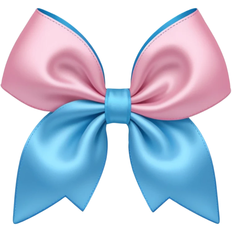 A half baby pink and half baby blue bow emoji