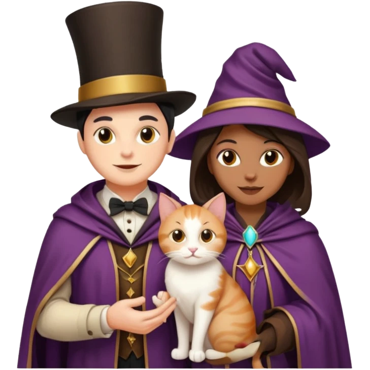 magician couple and their pet cat emoji