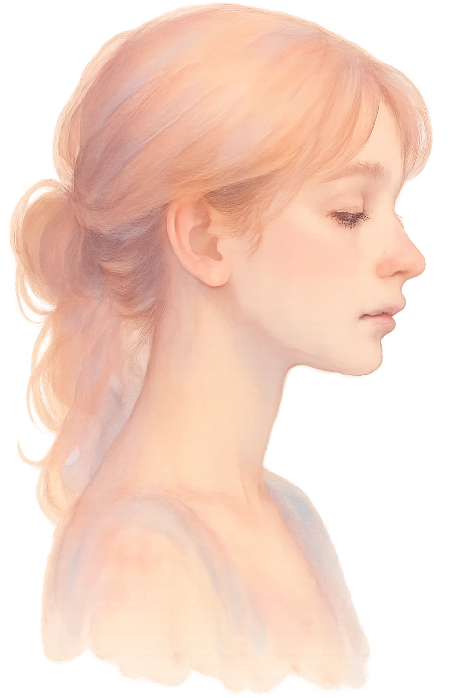 pretty girl profile, pastel colors, no background emoji