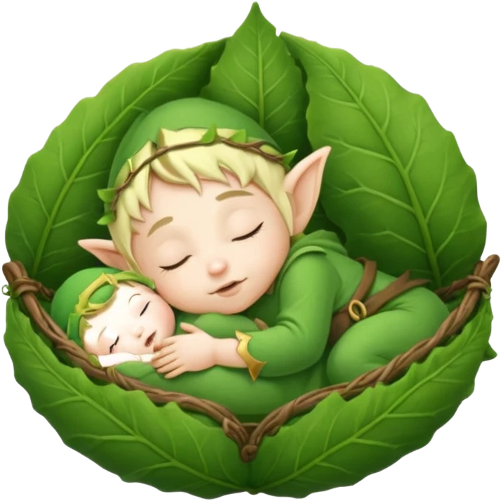 Baby elf sleeping in leaf cradle emoji