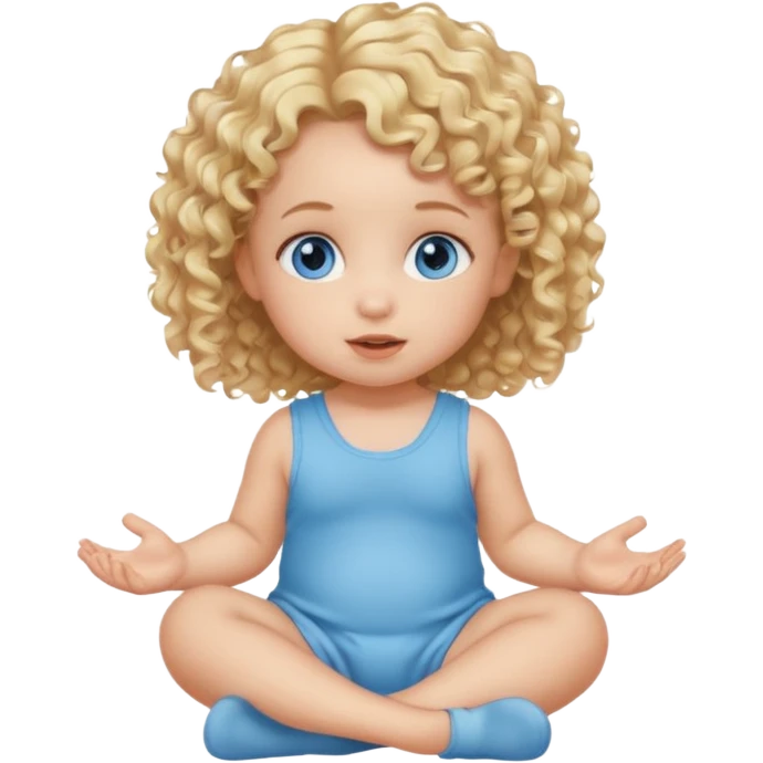 blonde curly hair blue eye baby girl sitting on the floor talking emoji