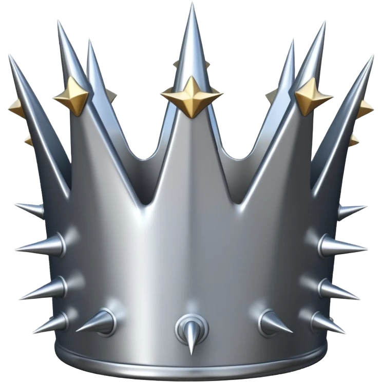A spiked crown emoji made of silver chrome, sharp yet rounded metallic spikes, glossy reflections, aggressive luxury swag aesthetic, iOS emoji style, centered, clean white background emoji