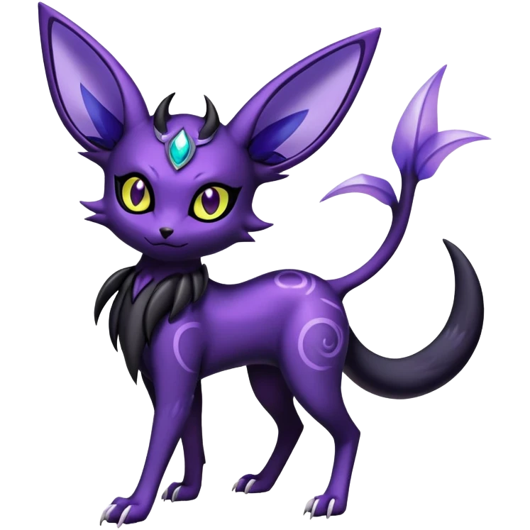 Shiny Exotic Badass Royal Mysterious Gothic Noibat-Espeon-Umbreon-Pokémon-Fakémon-hybrid-creature (full body) with horns emoji
