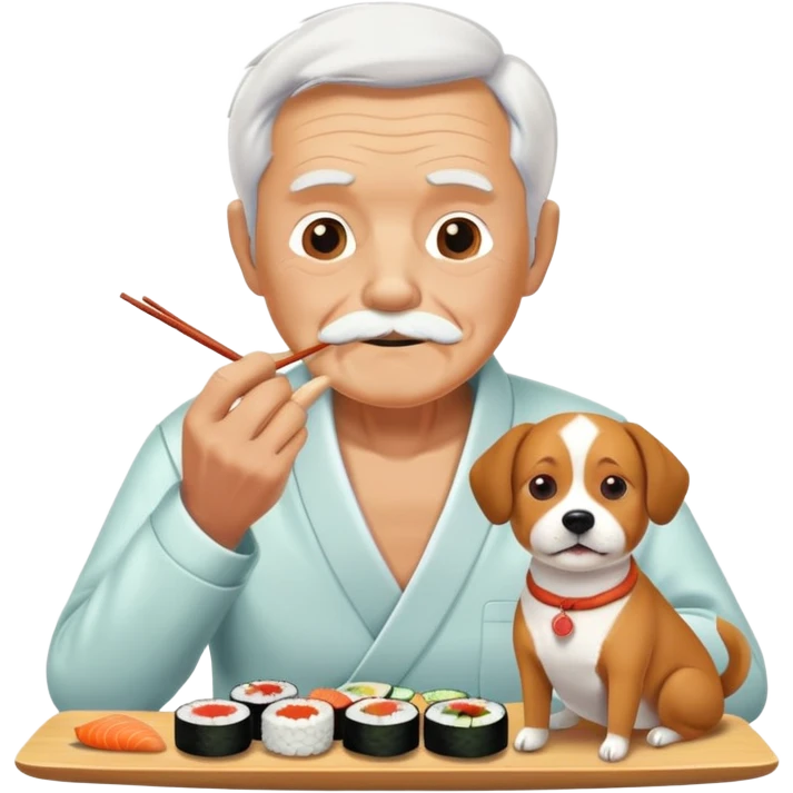 old man with dog body eating sushi emoji