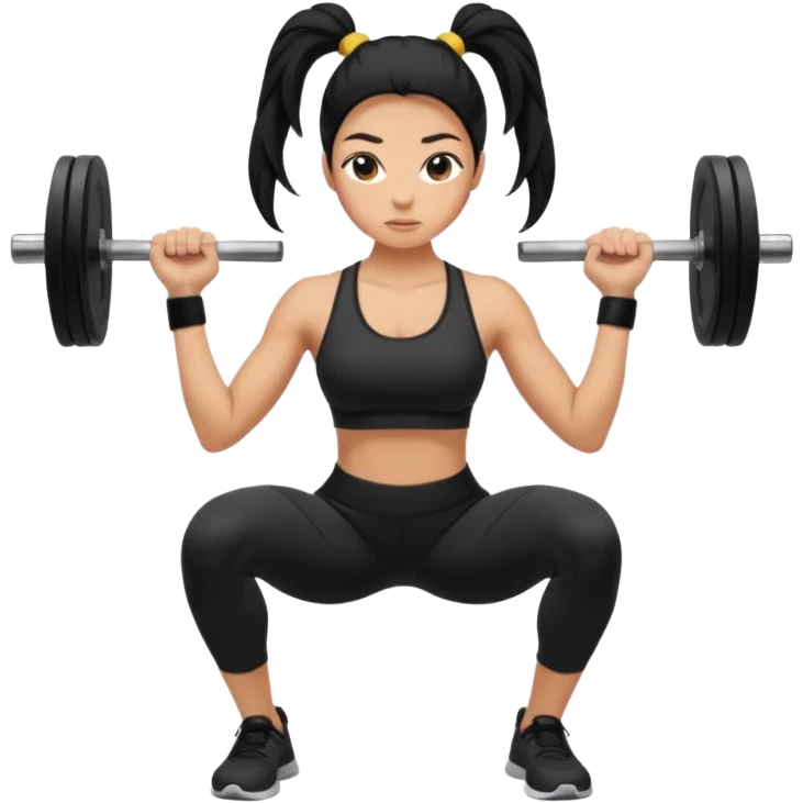Women with long black ponytail doing a squat with no weights emoji