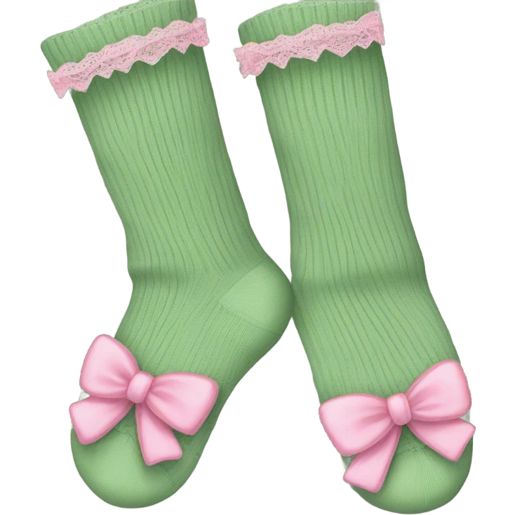 sage green long socks with pink lace and bows emoji
