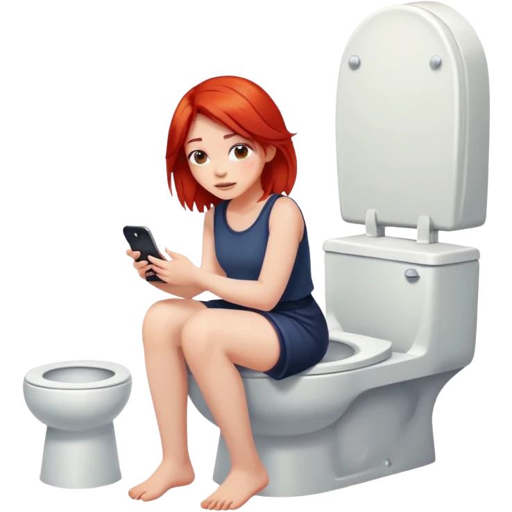 red hair Girl sitting on the toilet with her phone emoji