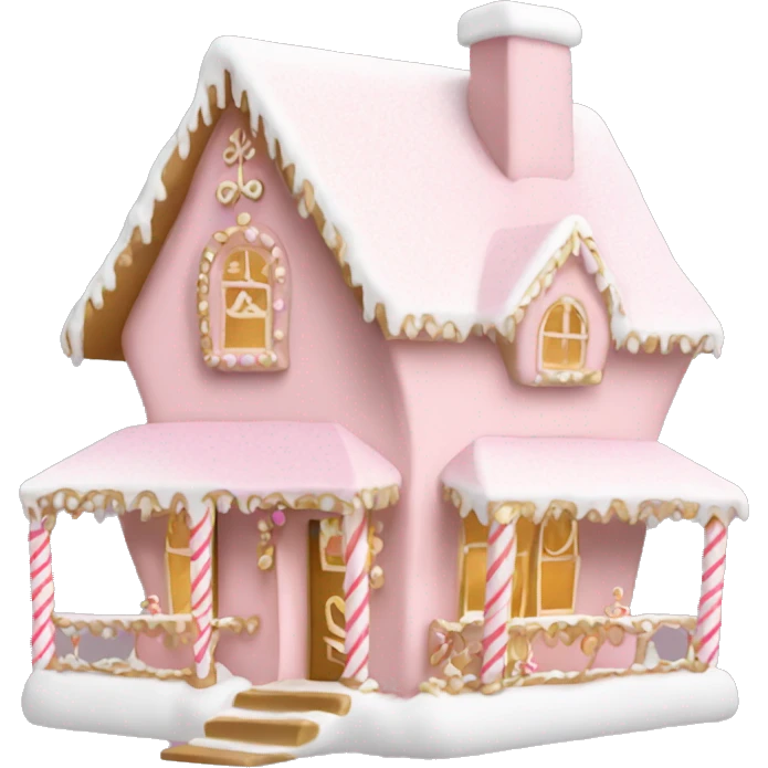 light pink and gold and white gingerbread house emoji