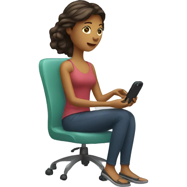 woman seating holding phone emoji