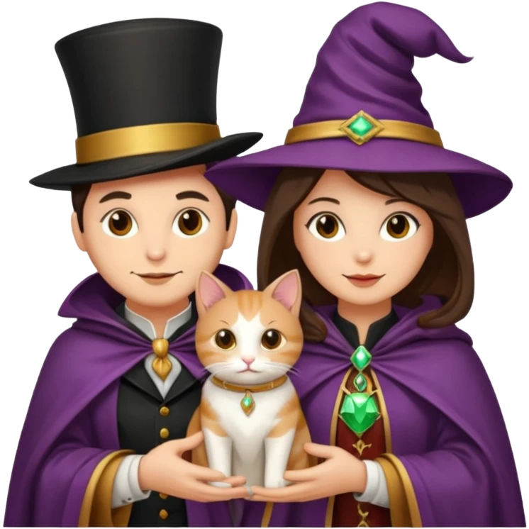 magician couple and their pet cat emoji