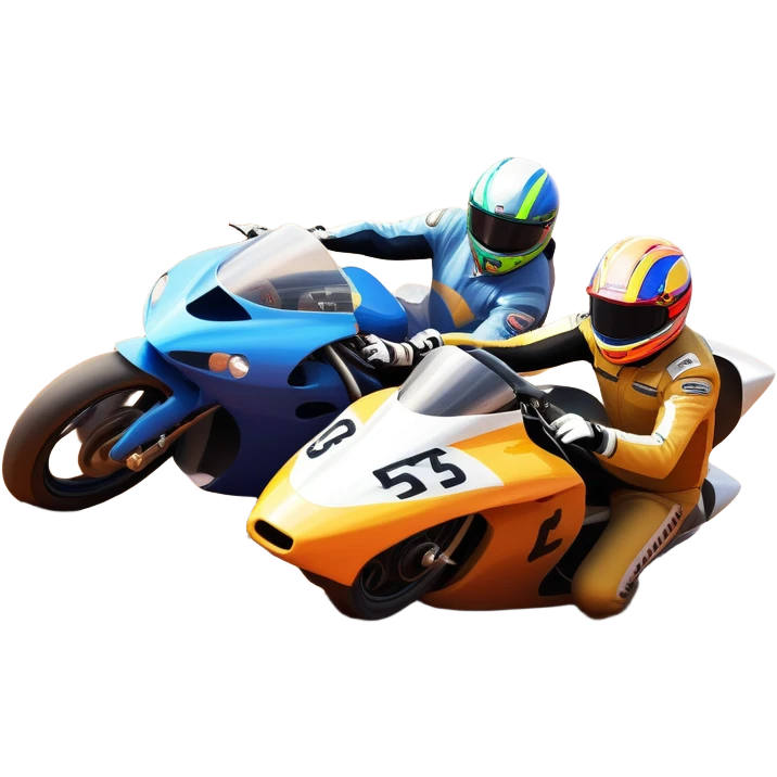 A sleek racing car and motorcycle speeding on a track, leaving a trail of dust behind. The scene captures the thrill of high-speed competition, with blurred motion and vibrant colors, highlighting the dynamic energy of motorsport. emoji