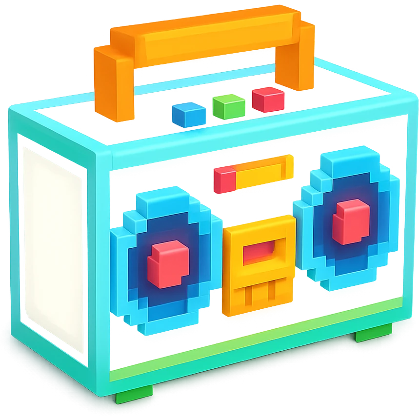 сделай белый святящейся бумбокс, no background emoji