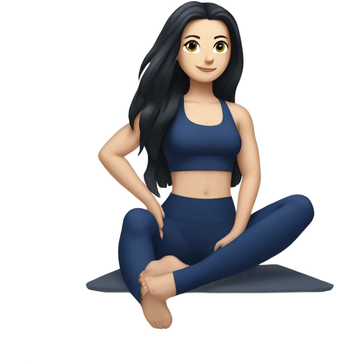 full body Pilates white girl long black hair navy blue wear emoji