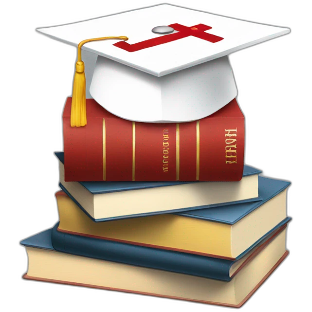 White Student cap with red medical cross On a stack of books emoji