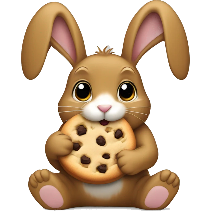 Light brown rabbit holding cookie in paws with ears down emoji