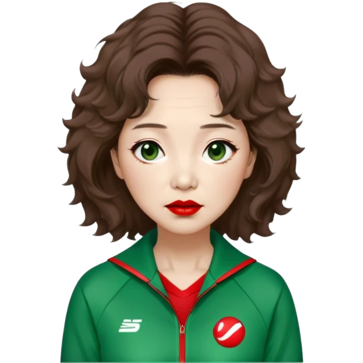 Han Mi-nyeo : Age: Late 60s
Appearance: A middle-aged woman with wrinkles, frizzy, messy brown hair and dramatic red lipstick.
Outfit: Green player tracksuit emoji