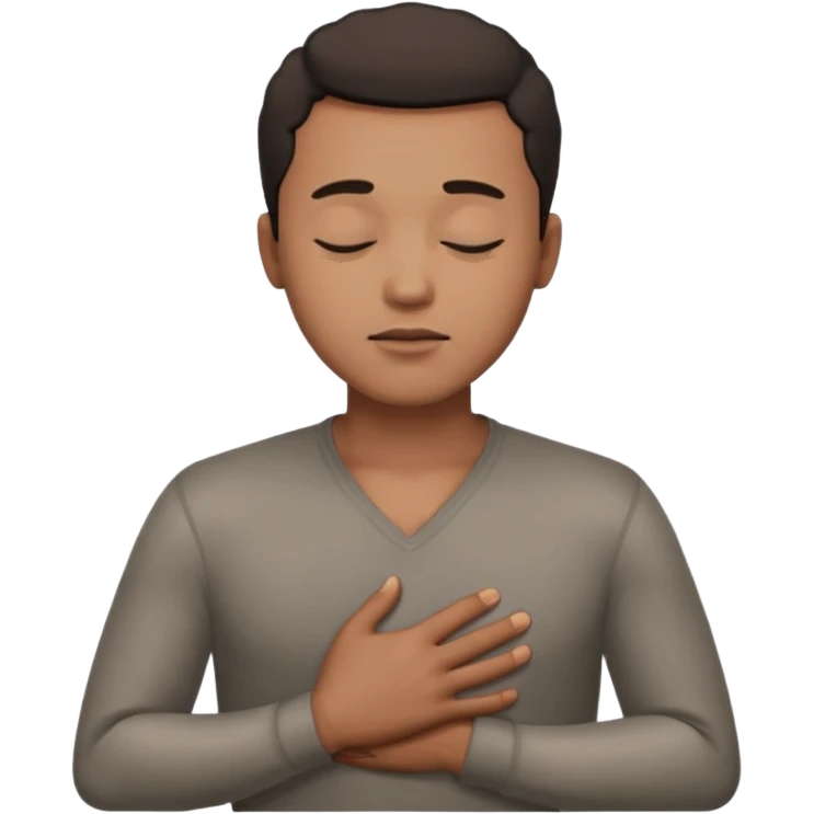 una mano en pecho ojos cerrados hombre multirracial emoji
