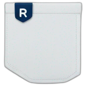white tshirt with navy letter r on breast pocket emoji