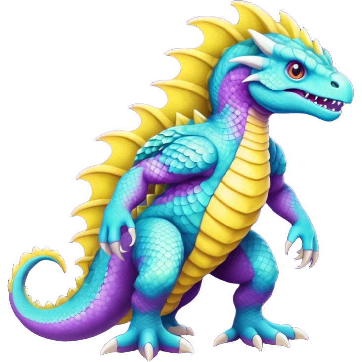 Purple and yellow and Cyan Fakémon-Pokémon-Digimon-Spectrobe-creature, full body emoji