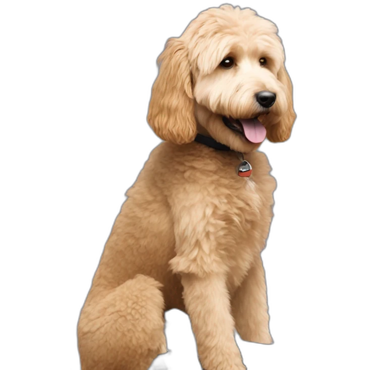 Goldendoodle on a spin bike emoji
