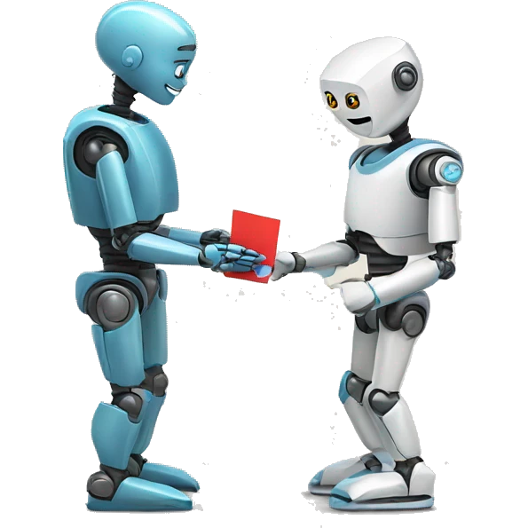 a cute robot handing a card to a human student emoji