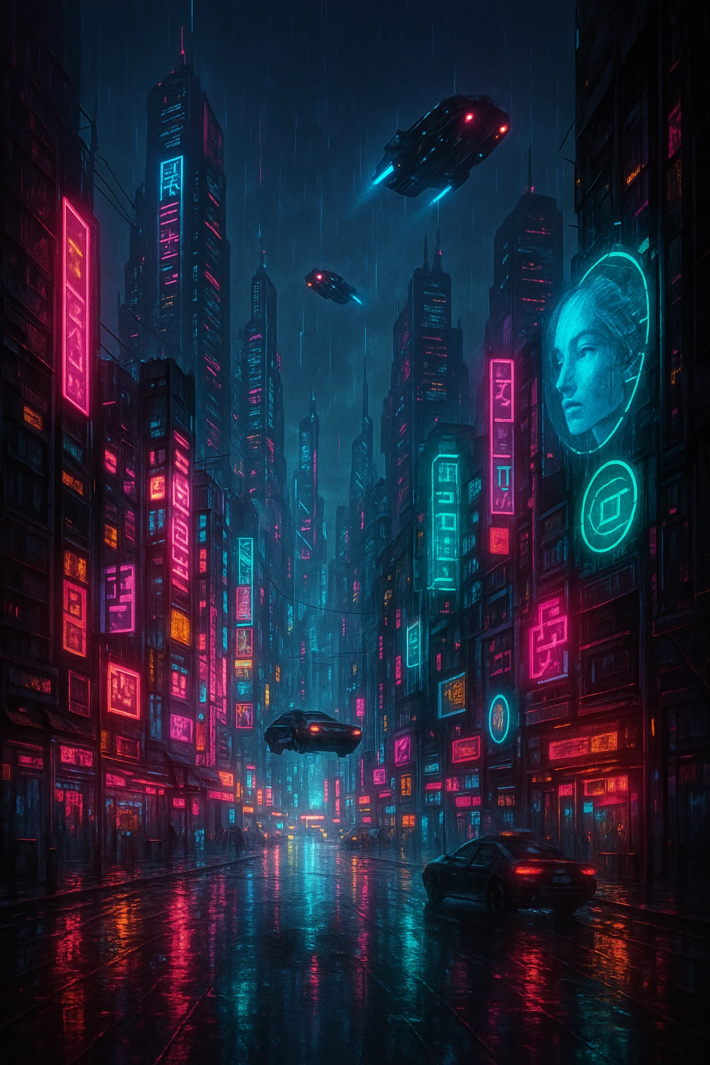 cyberpunk cityscape, neon lights, sci-fi emoji