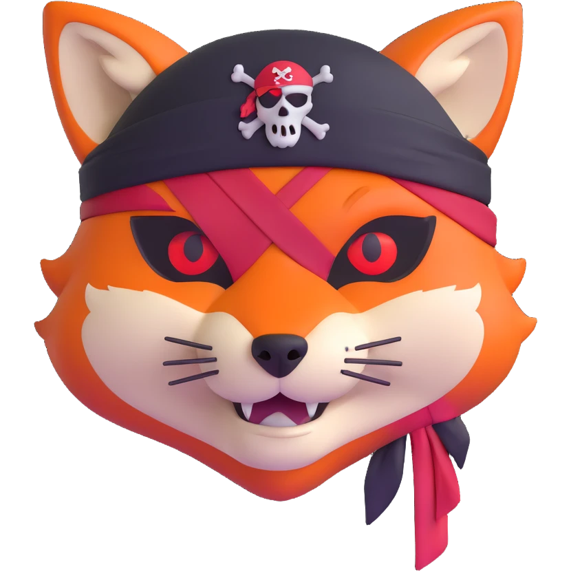 Fox with fiery red eyes, one eye covered with pirate blindfold emoji