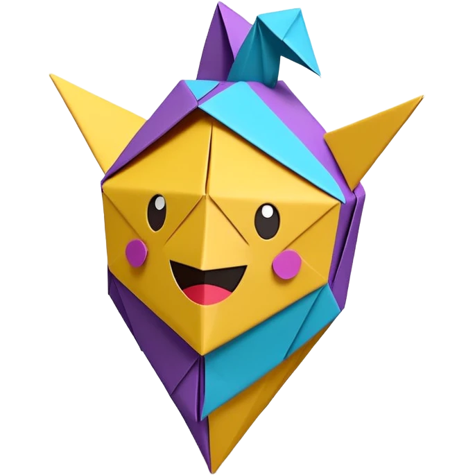 3D render of Piñata entirely of folded origami paper, sharp creases, cardboard texture, matte finish, visible paper grain, craft aesthetic,emoji style, isolated on white background --v 6.0 emoji
